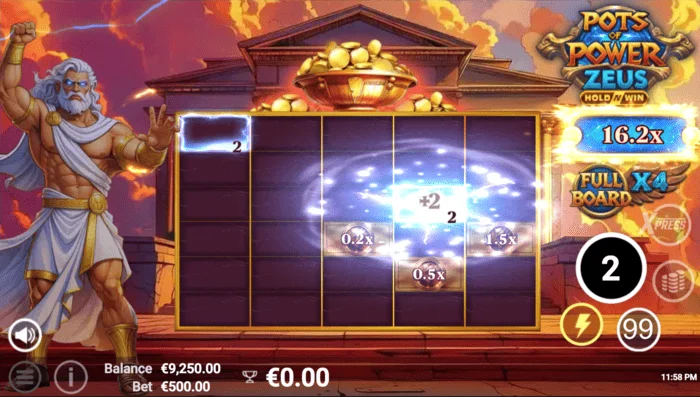 Pots of Power: Zeus - ekran za igru u bonus režimu